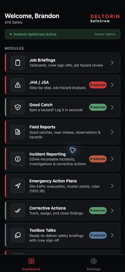 One connected field system shown in the Deltorin SafeCrew mobile application